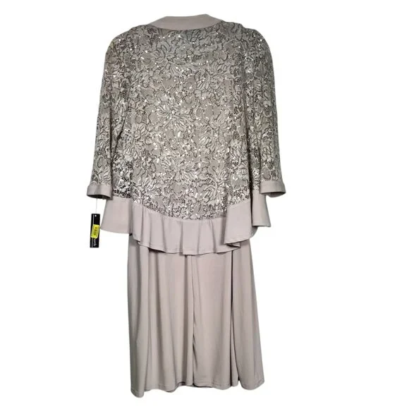 R&M Richards Womens 2 Piece Ruffled Lace Jacket & Dress Champagne Size 6P - Picture 5 of 16